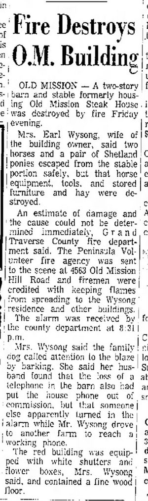 Peninsula Room (Bowers Harbor Inn) - November 1968 Original Location Of Steakhouse Is Destroyed By Fire